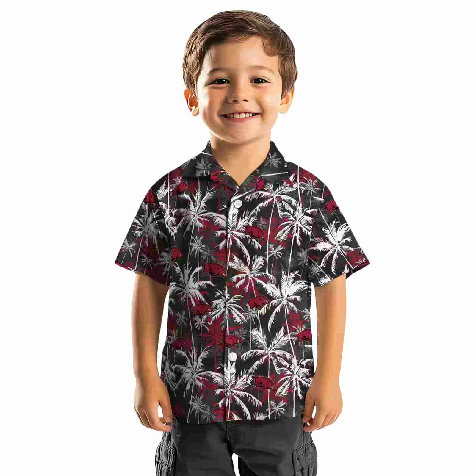 arkansas razorbacks palm pattern red black hawaiian shirt top rated