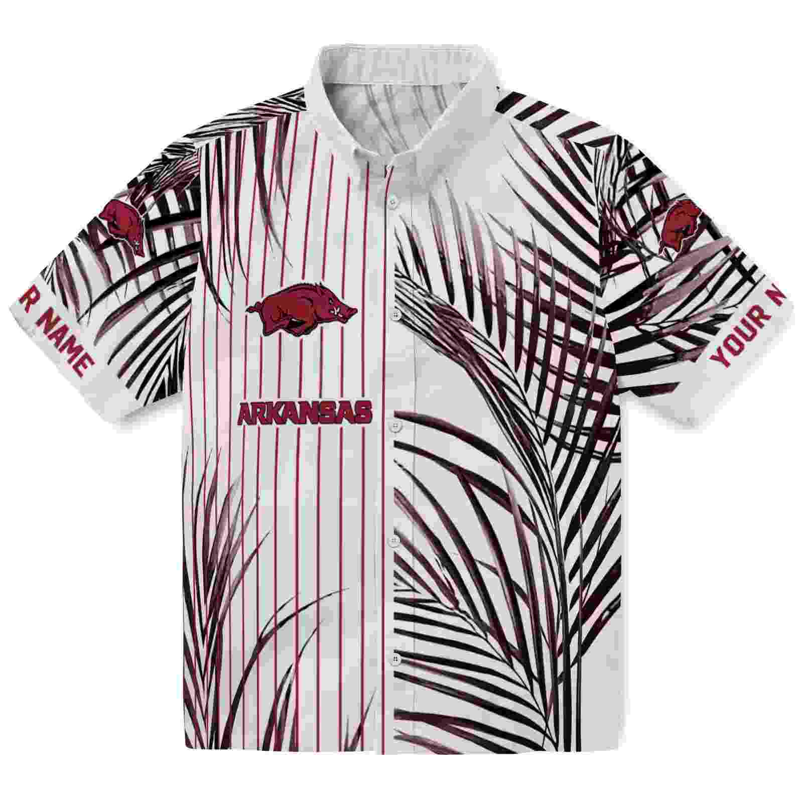 Arkansas Razorbacks Palm Stripes Red Black White Hawaiian Shirt