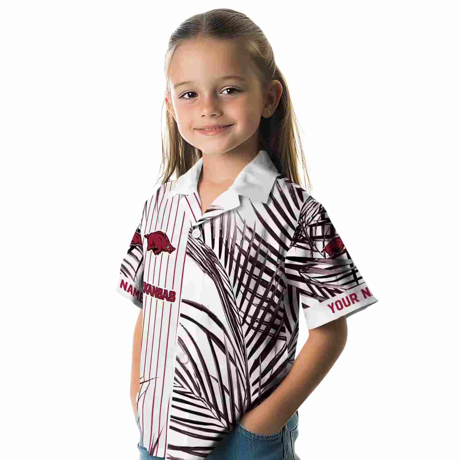 arkansas razorbacks palm stripes red black white hawaiian shirt premium grade