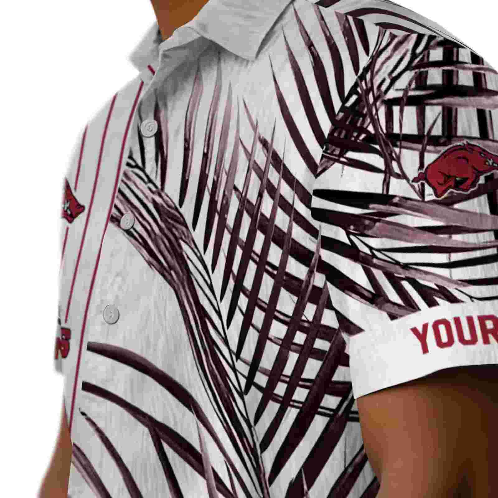 arkansas razorbacks palm stripes red black white hawaiian shirt trendy