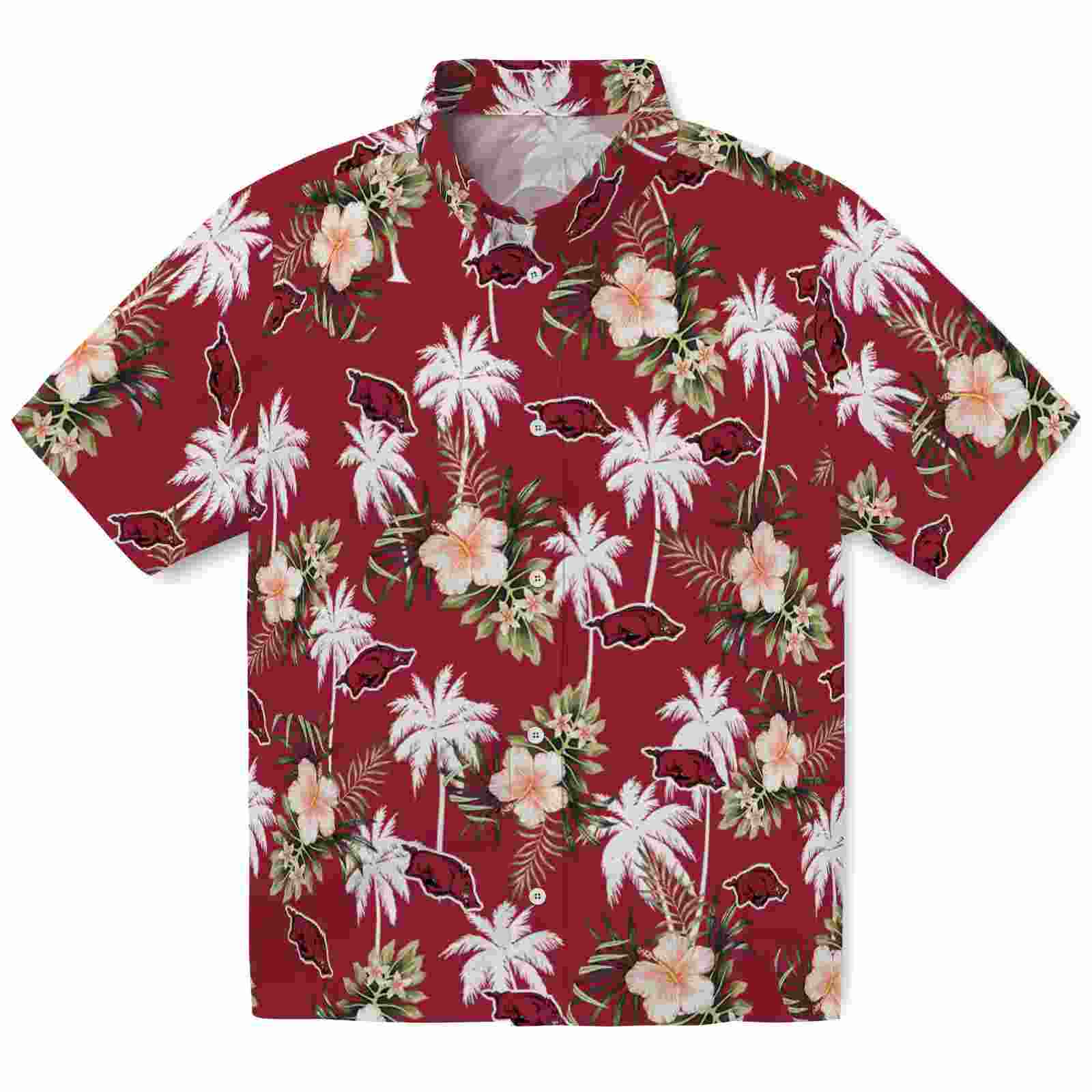 Arkansas Razorbacks Palm Tree Flower Red Hawaiian Shirt