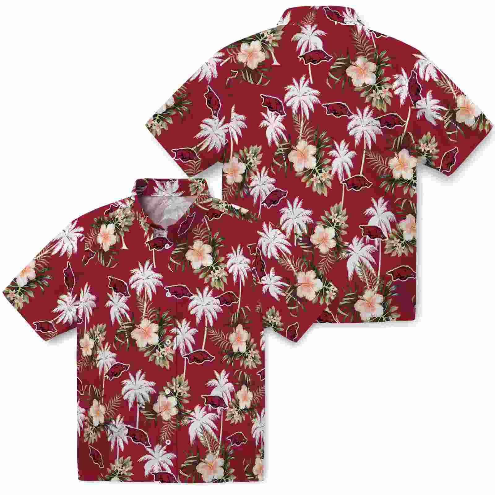 arkansas razorbacks palm tree flower red hawaiian shirt high quality