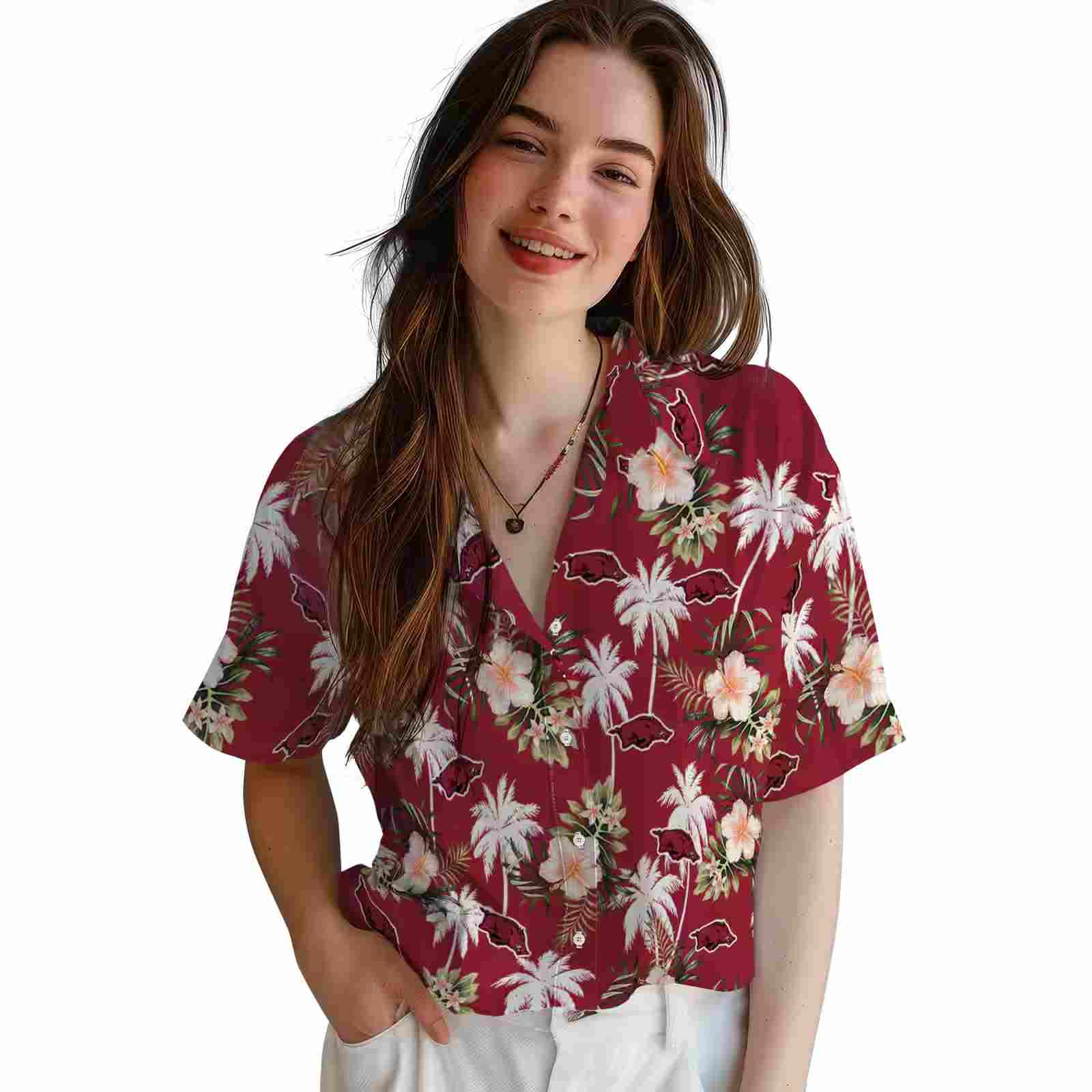 arkansas razorbacks palm tree flower red hawaiian shirt latest model