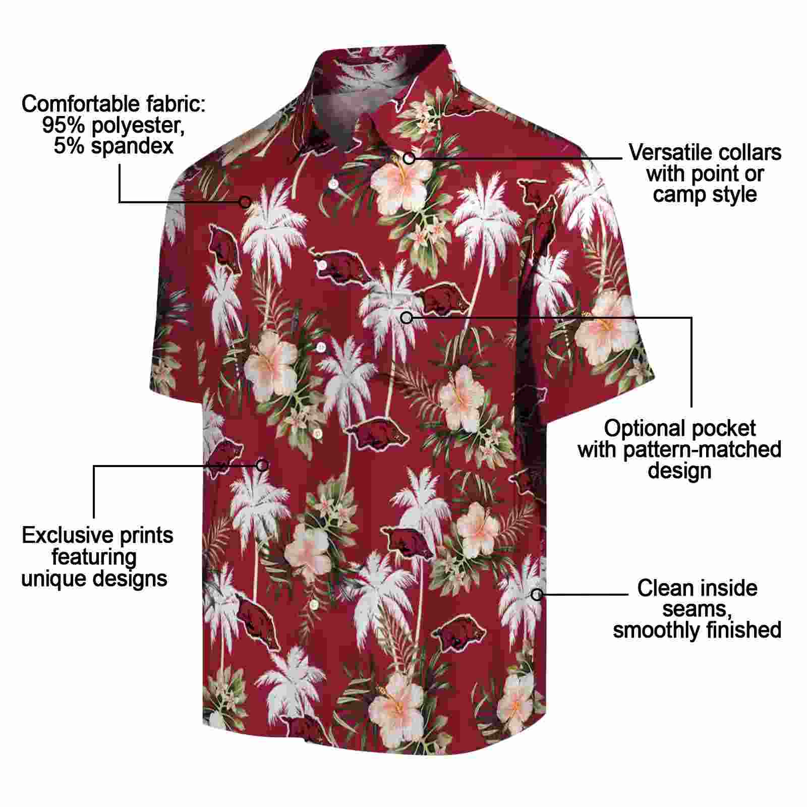 arkansas razorbacks palm tree flower red hawaiian shirt new arrival