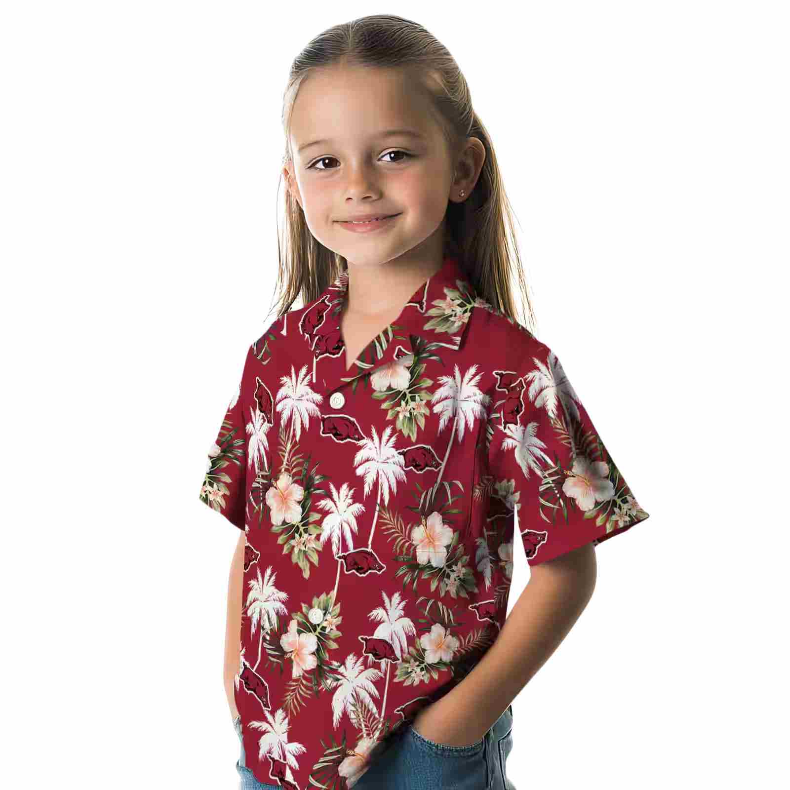 arkansas razorbacks palm tree flower red hawaiian shirt premium grade