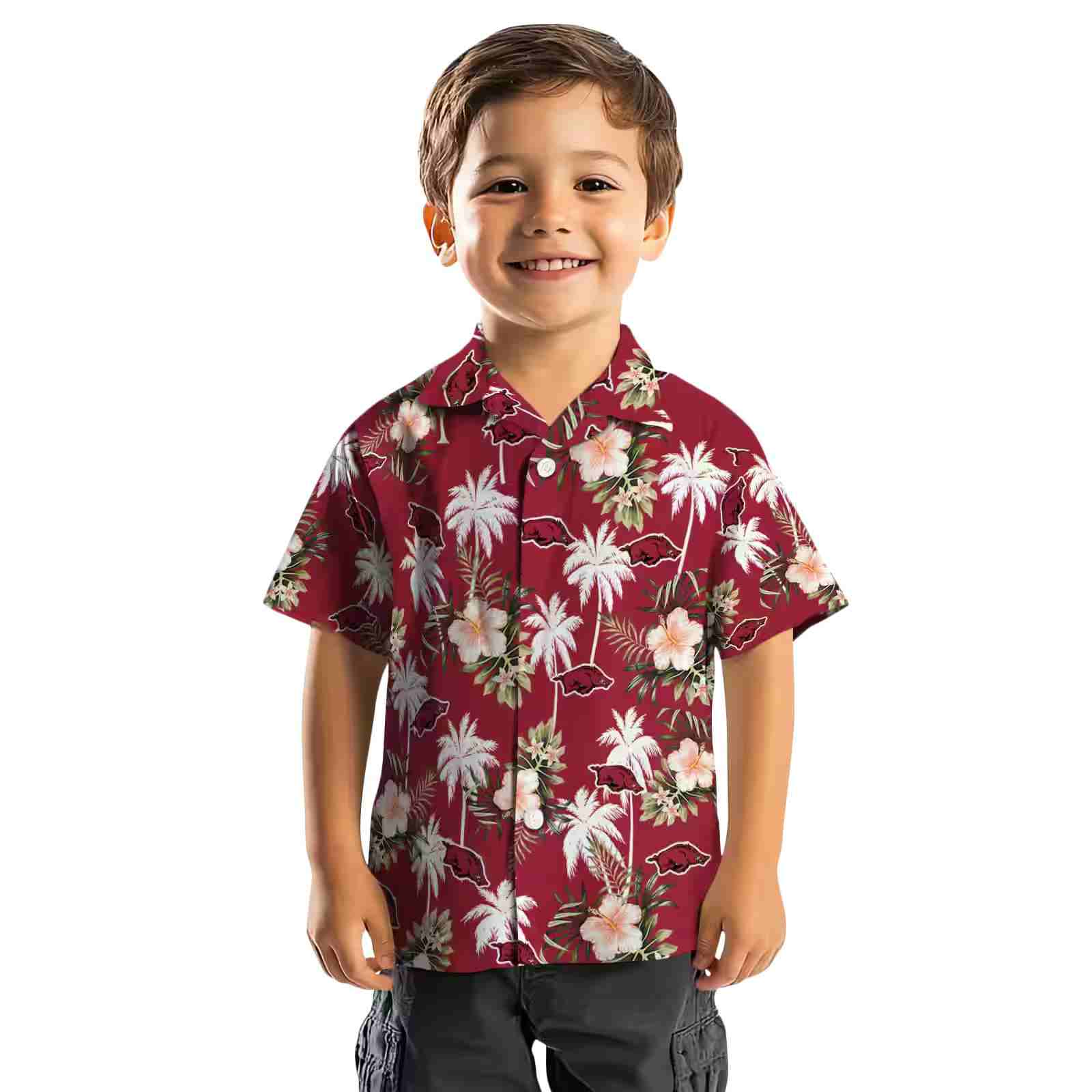 arkansas razorbacks palm tree flower red hawaiian shirt top rated