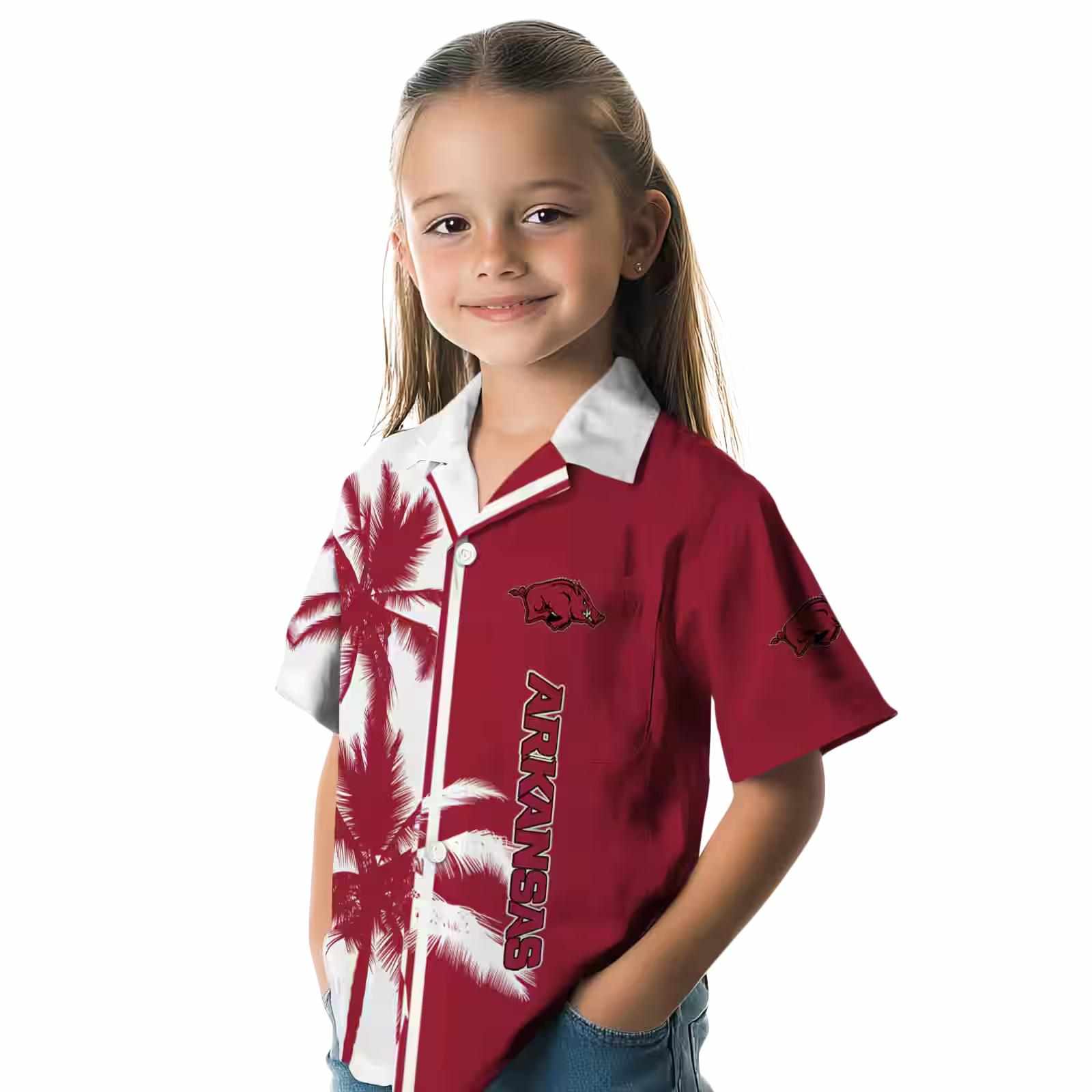 arkansas razorbacks palm trees red white hawaiian shirt premium grade