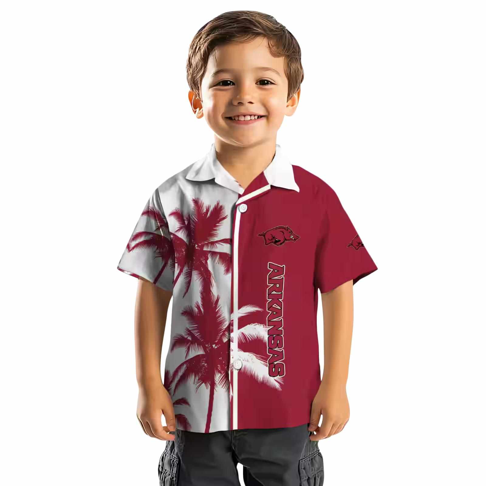 arkansas razorbacks palm trees red white hawaiian shirt top rated