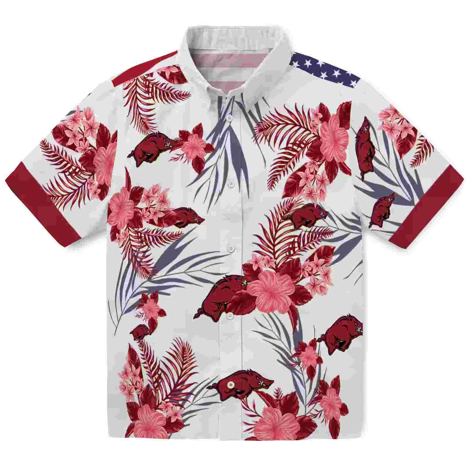 Arkansas Razorbacks Patriotic Hibiscus Design Red White Hawaiian Shirt