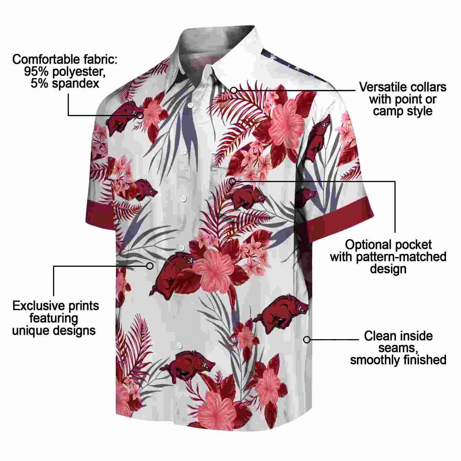 arkansas razorbacks patriotic hibiscus design red white hawaiian shirt new arrival