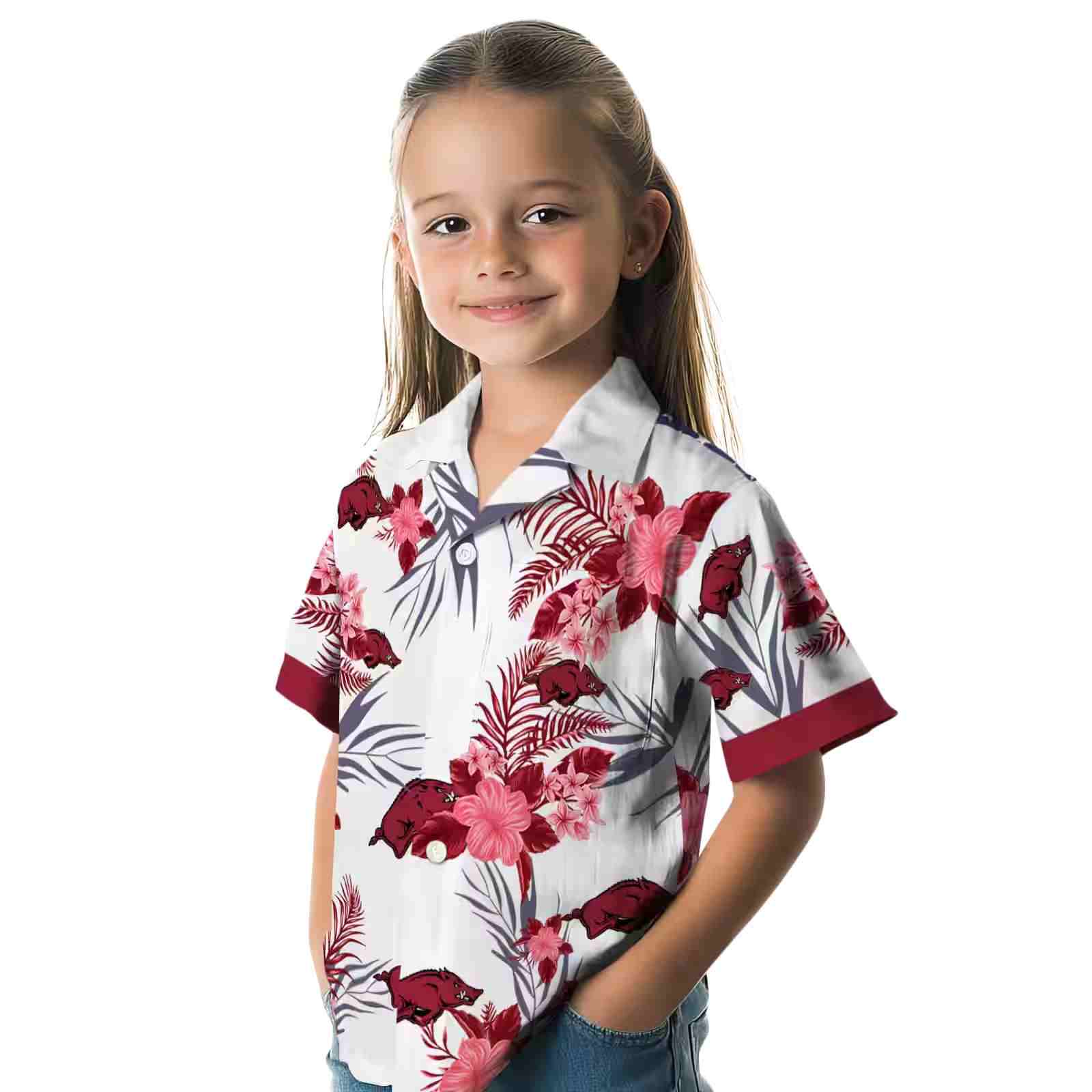 arkansas razorbacks patriotic hibiscus design red white hawaiian shirt premium grade