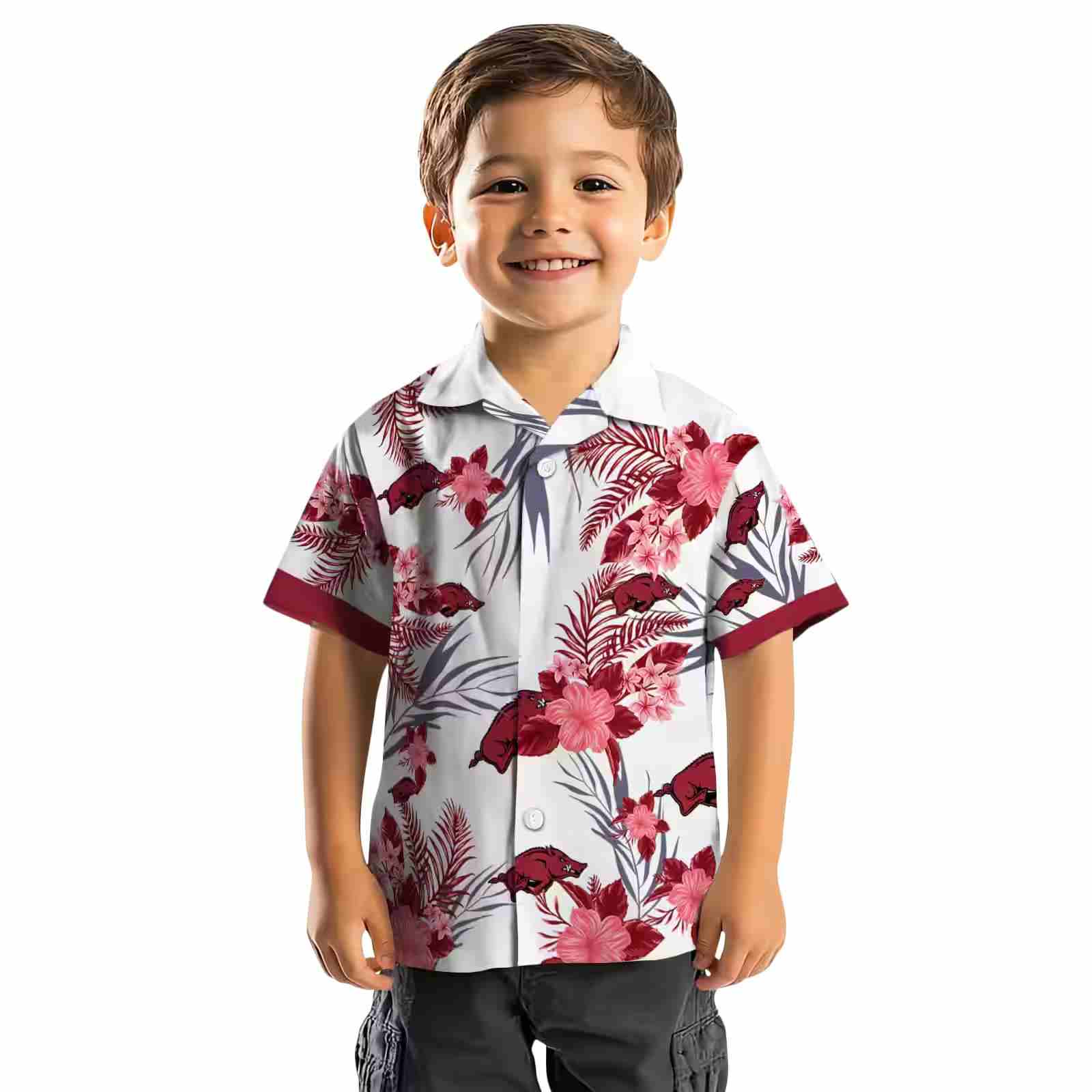 arkansas razorbacks patriotic hibiscus design red white hawaiian shirt top rated