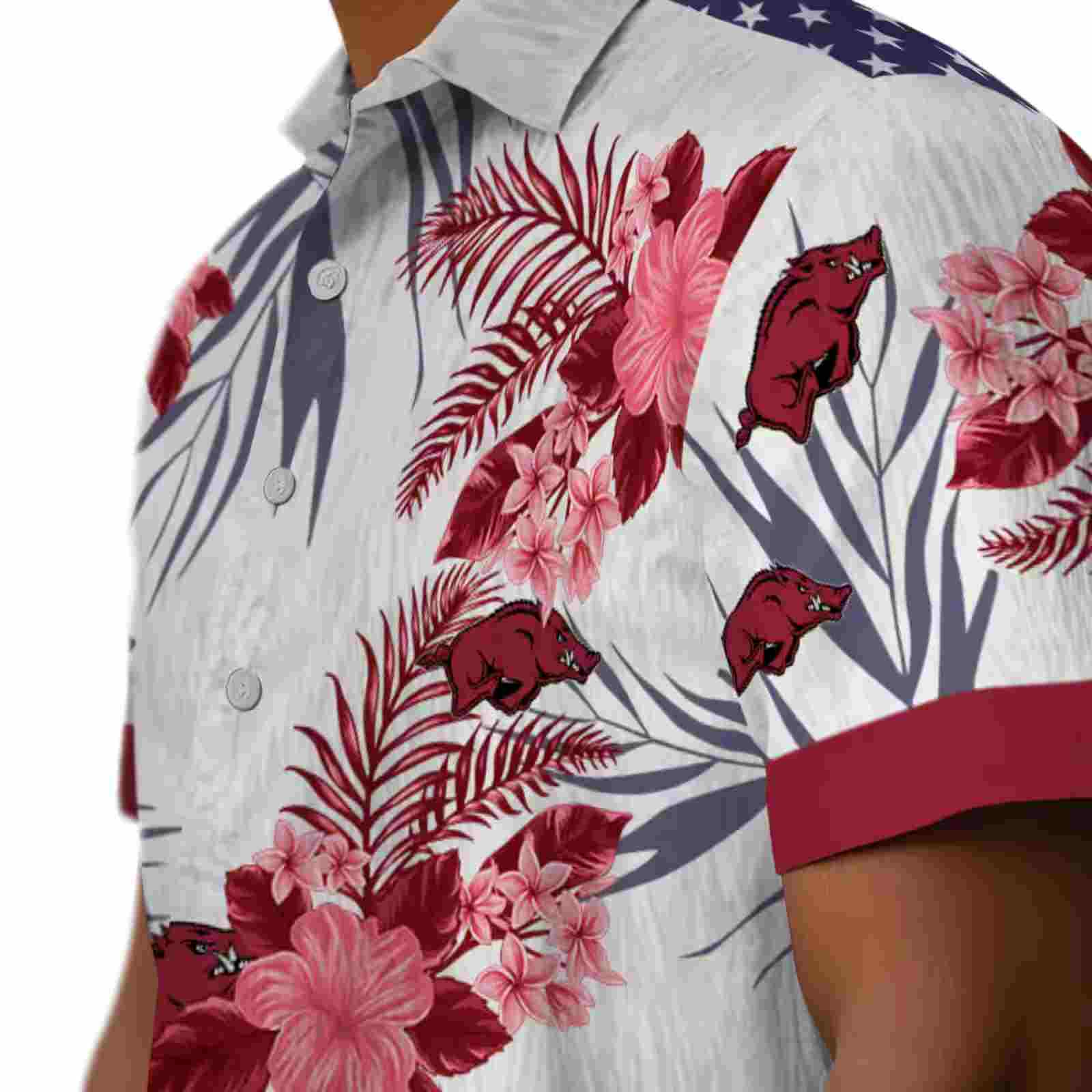 arkansas razorbacks patriotic hibiscus design red white hawaiian shirt trendy