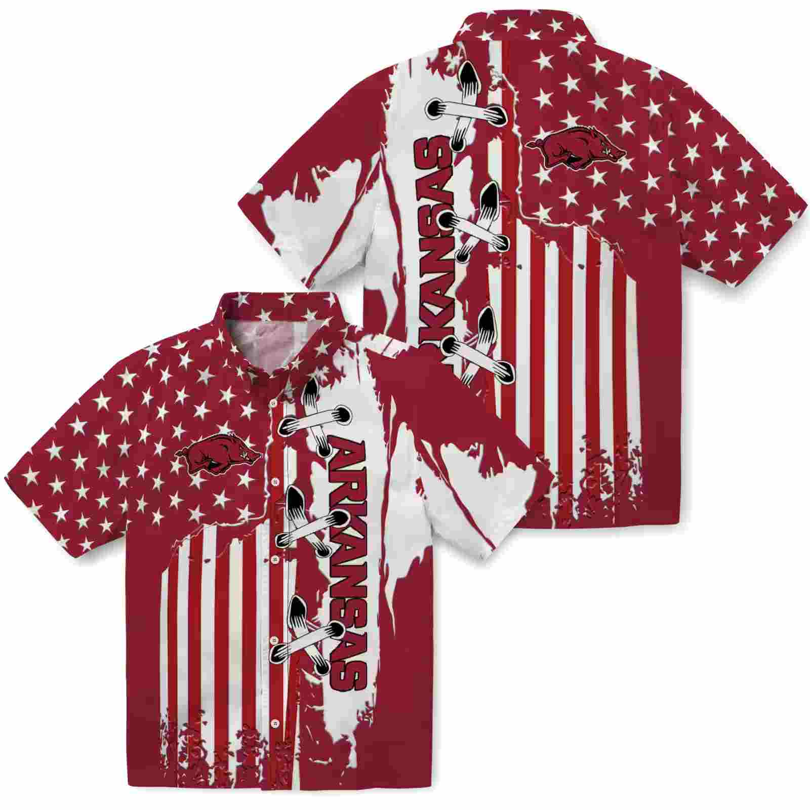 arkansas razorbacks stitched flag red hawaiian shirt high quality