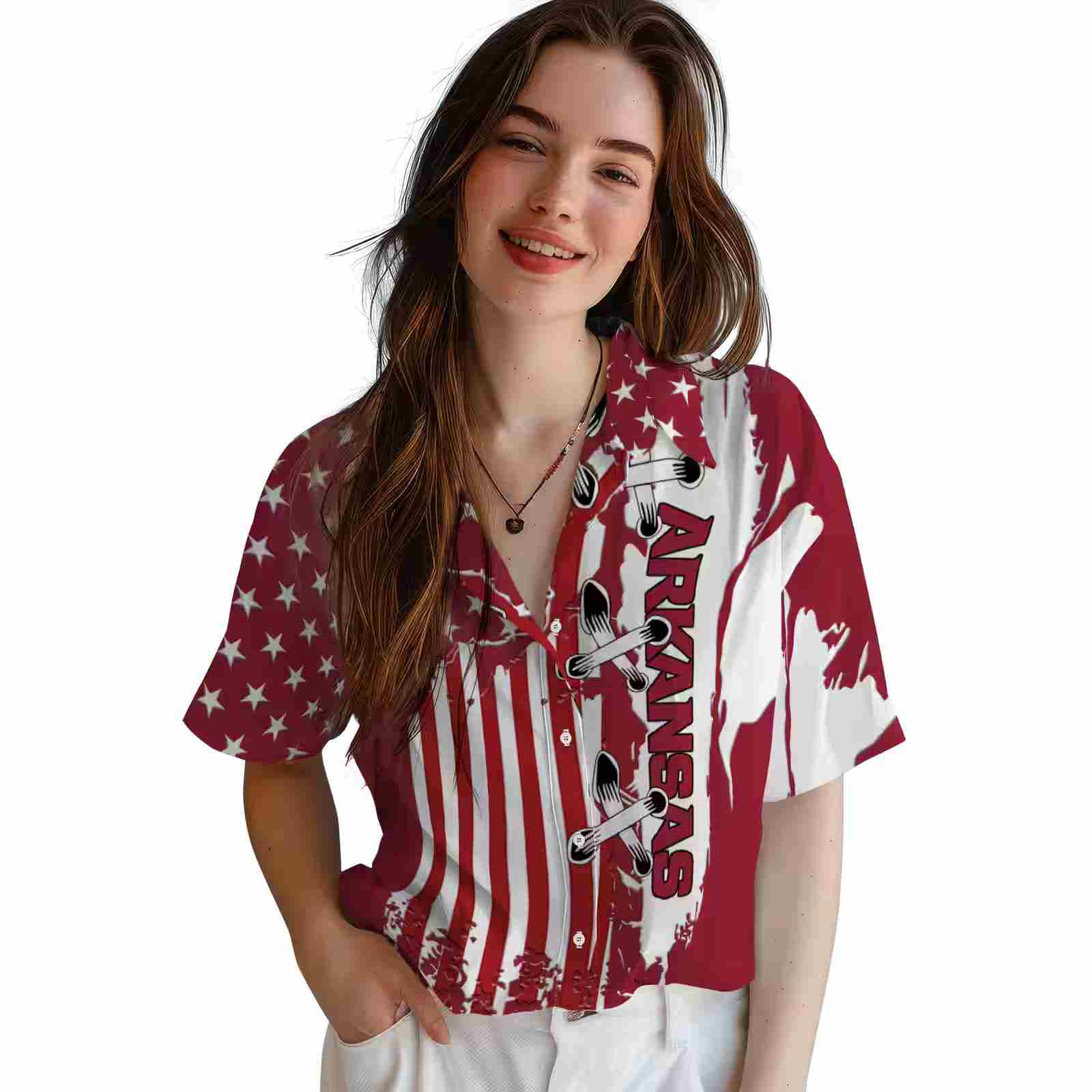 arkansas razorbacks stitched flag red hawaiian shirt latest model