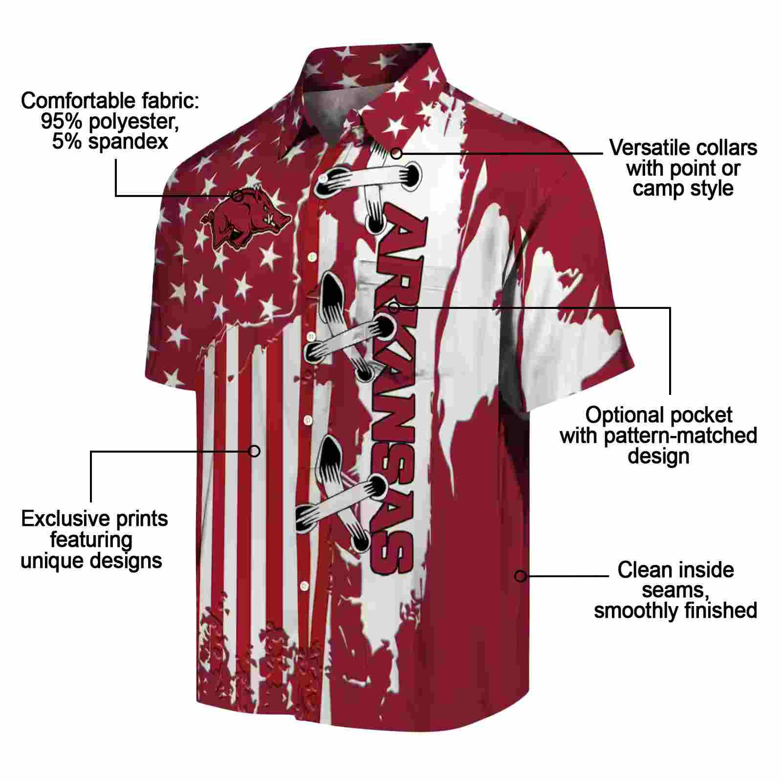 arkansas razorbacks stitched flag red hawaiian shirt new arrival