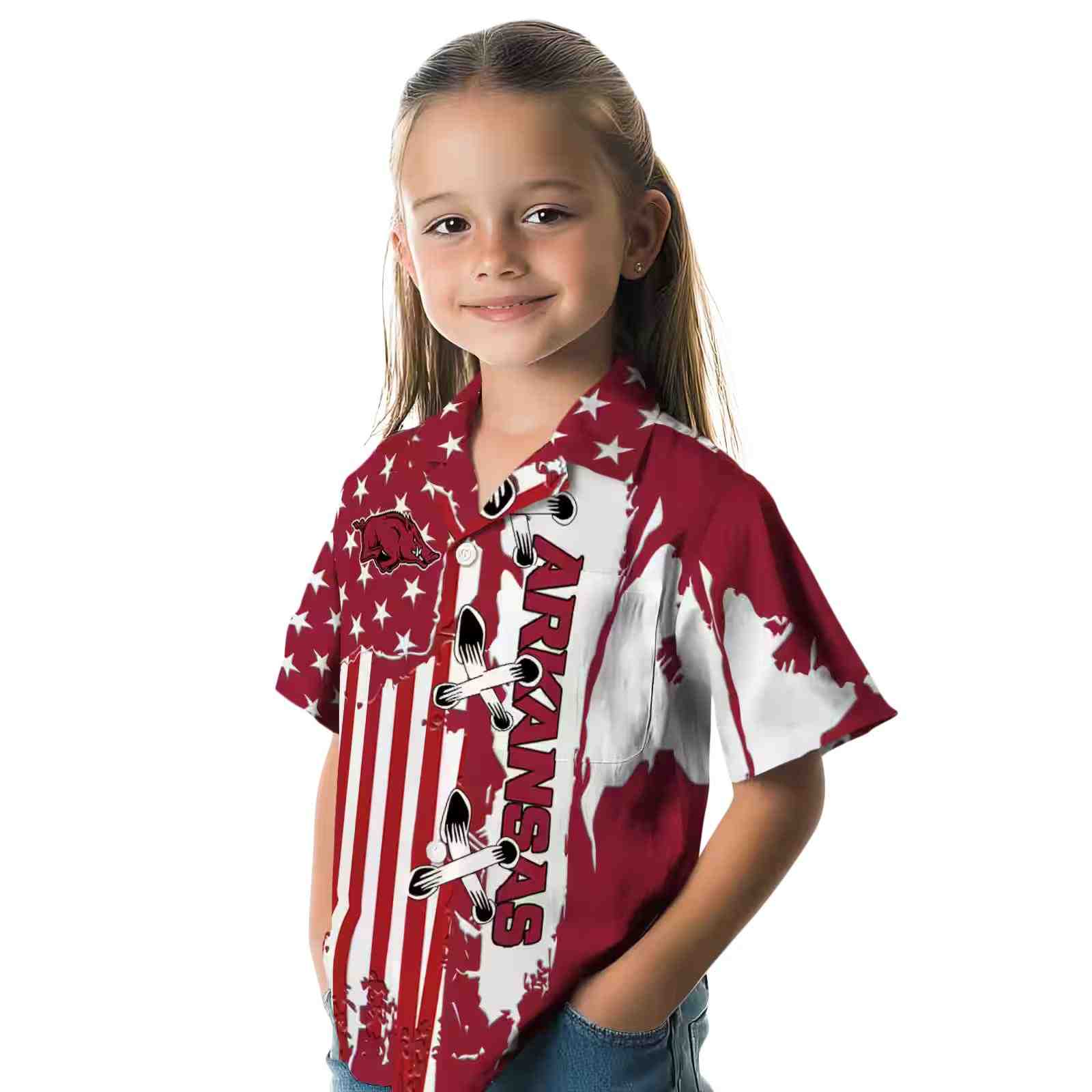 arkansas razorbacks stitched flag red hawaiian shirt premium grade