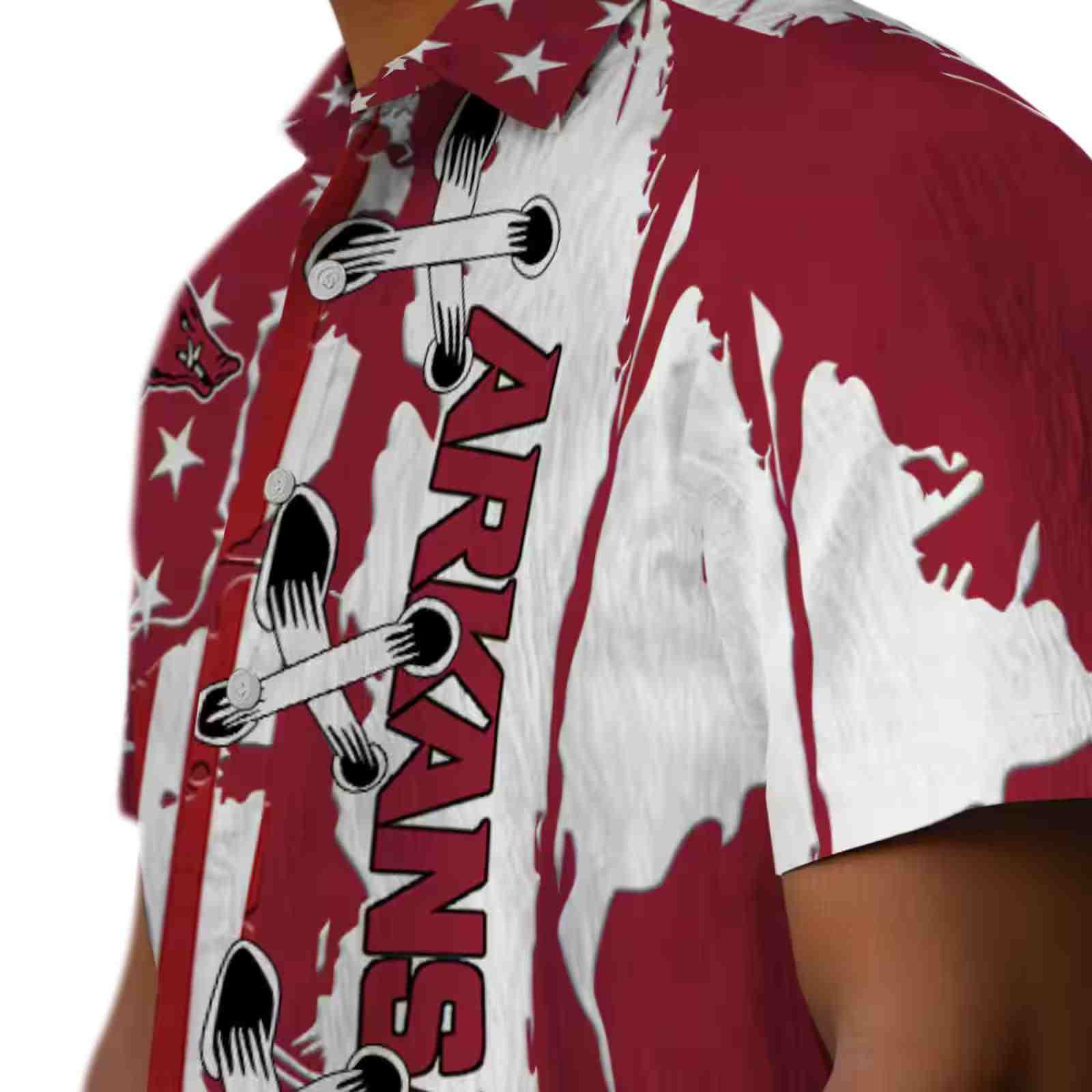 arkansas razorbacks stitched flag red hawaiian shirt trendy