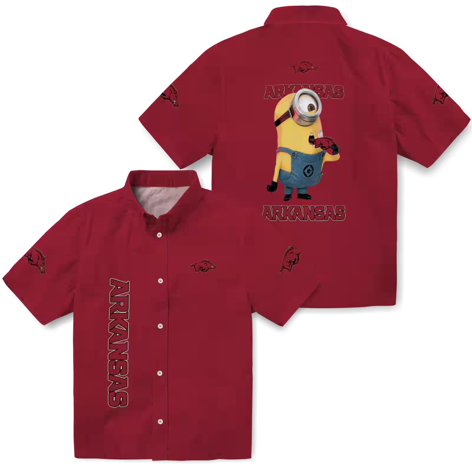 arkansas razorbacks stuart minion red hawaiian shirt high quality