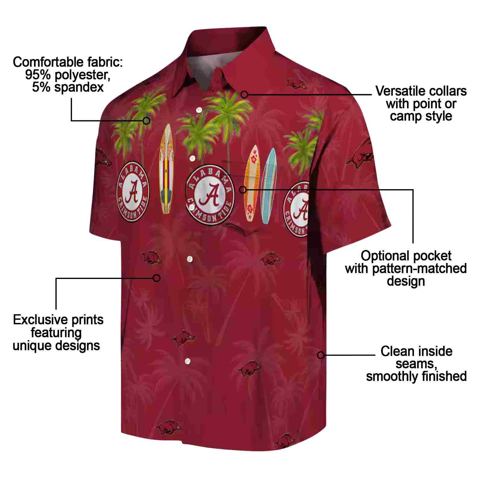 arkansas razorbacks surfboard palm red hawaiian shirt new arrival