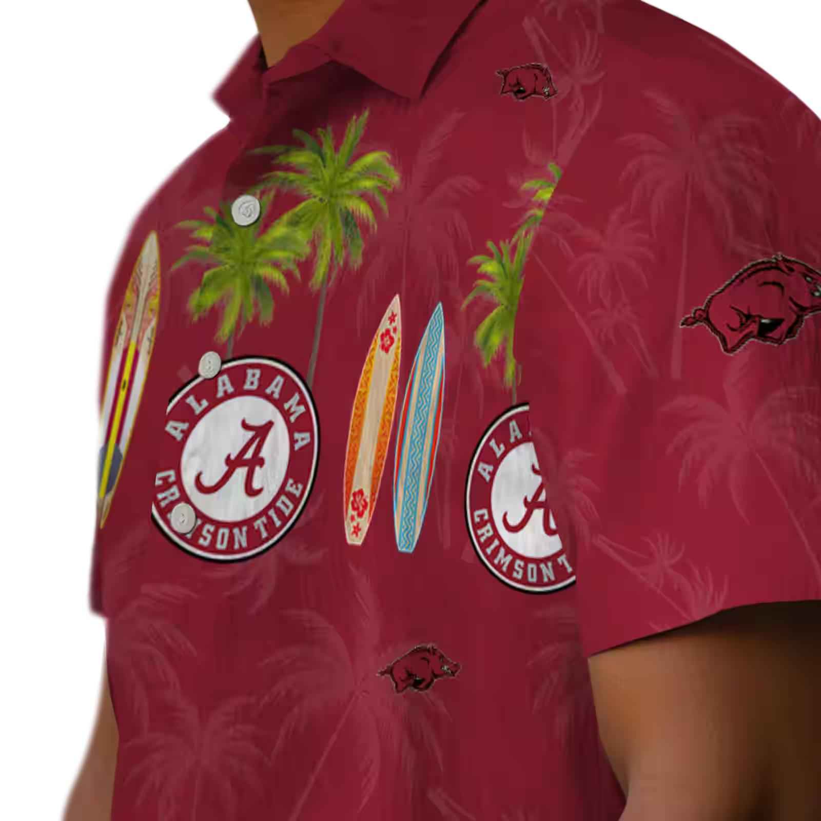 arkansas razorbacks surfboard palm red hawaiian shirt trendy