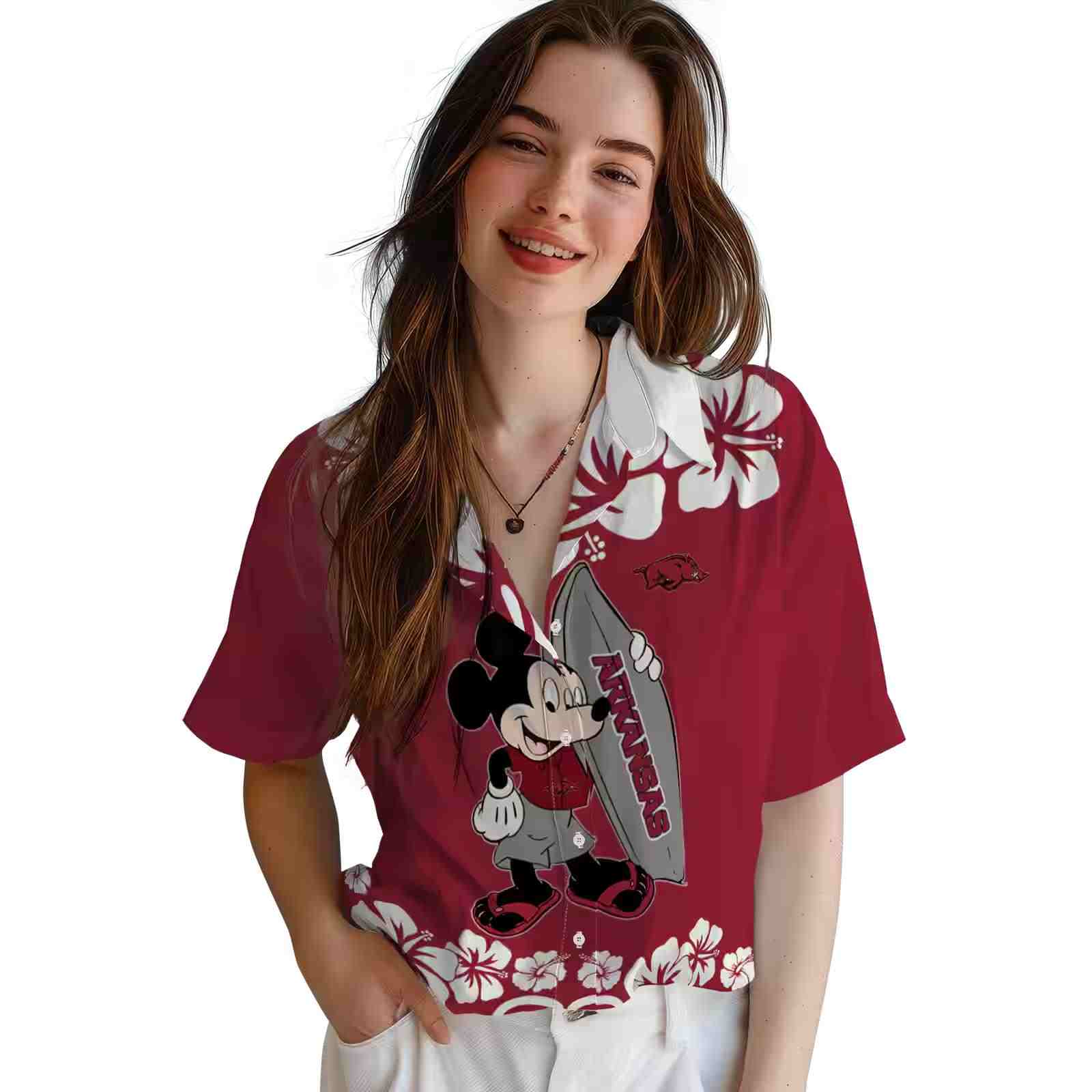 arkansas razorbacks surfing mickey red hawaiian shirt latest model