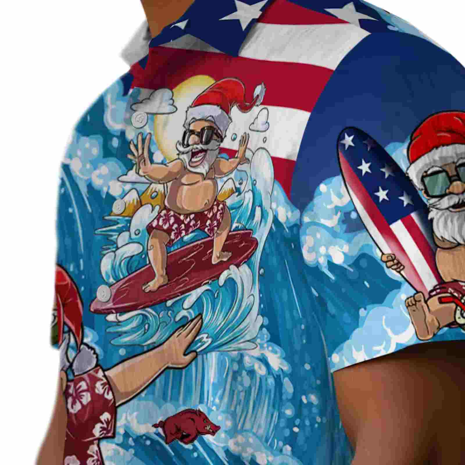 arkansas razorbacks surfing santa blue hawaiian shirt trendy