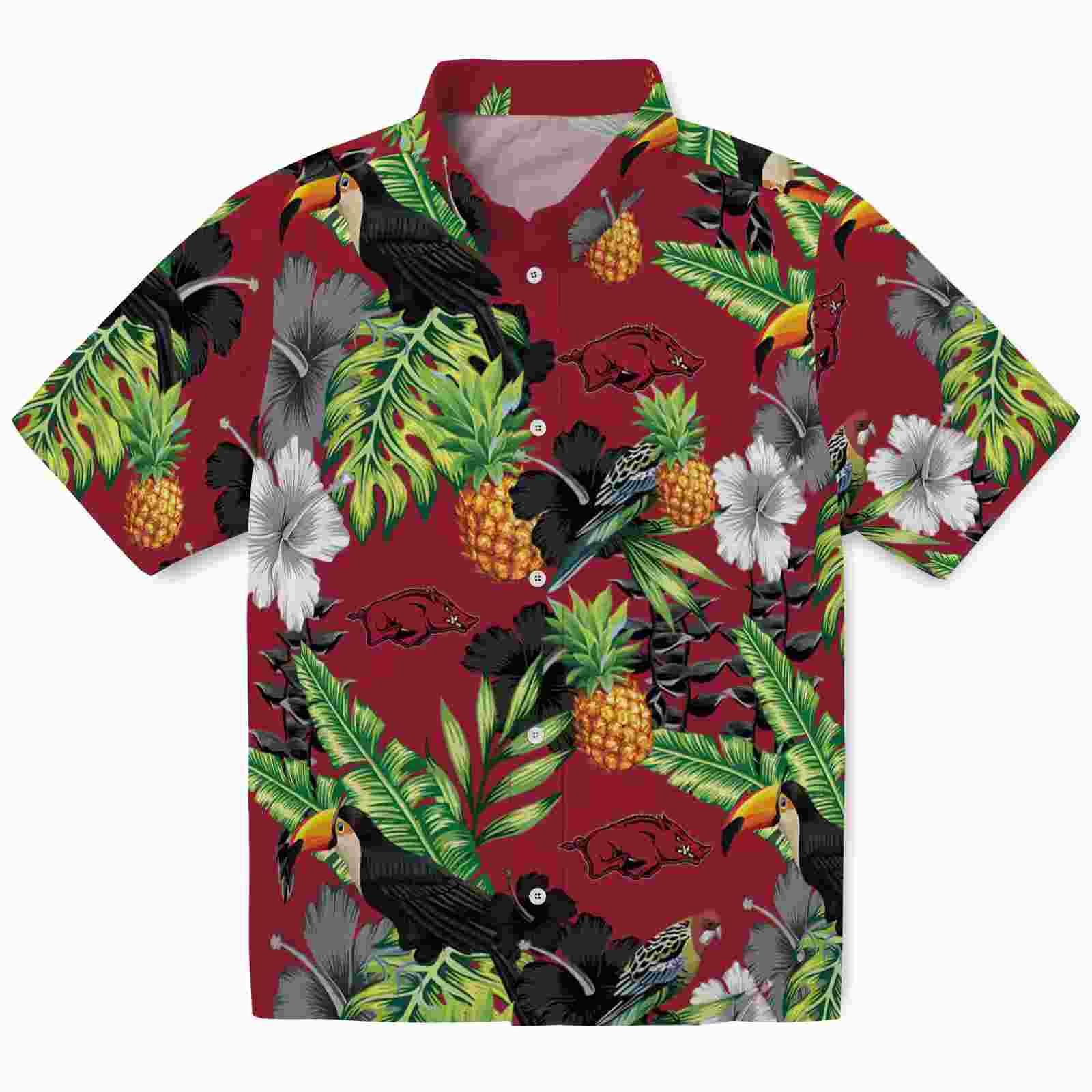 Arkansas Razorbacks Toucan Hibiscus Pineapple Red Green Hawaiian Shirt