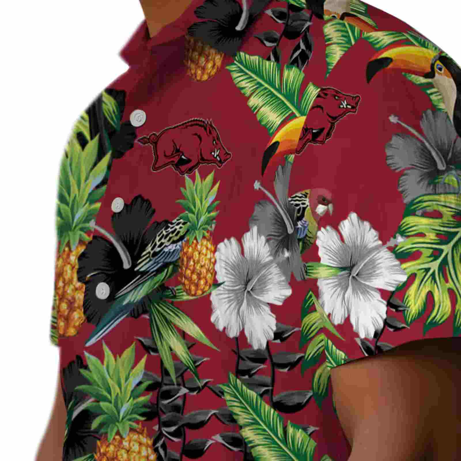 arkansas razorbacks toucan hibiscus pineapple red green hawaiian shirt trendy