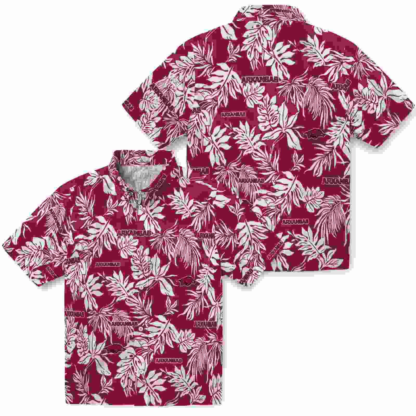 arkansas razorbacks tropical leaf red white hawaiian shirt high quality