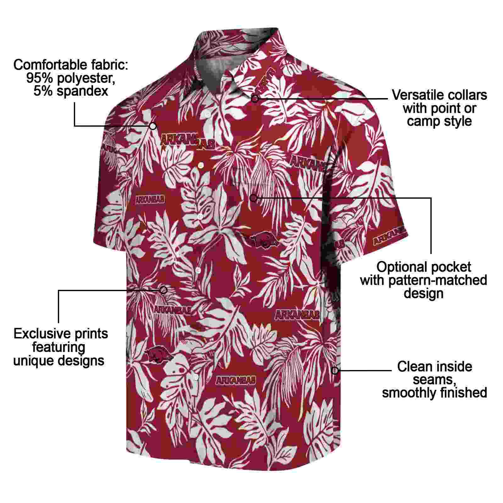 arkansas razorbacks tropical leaf red white hawaiian shirt new arrival