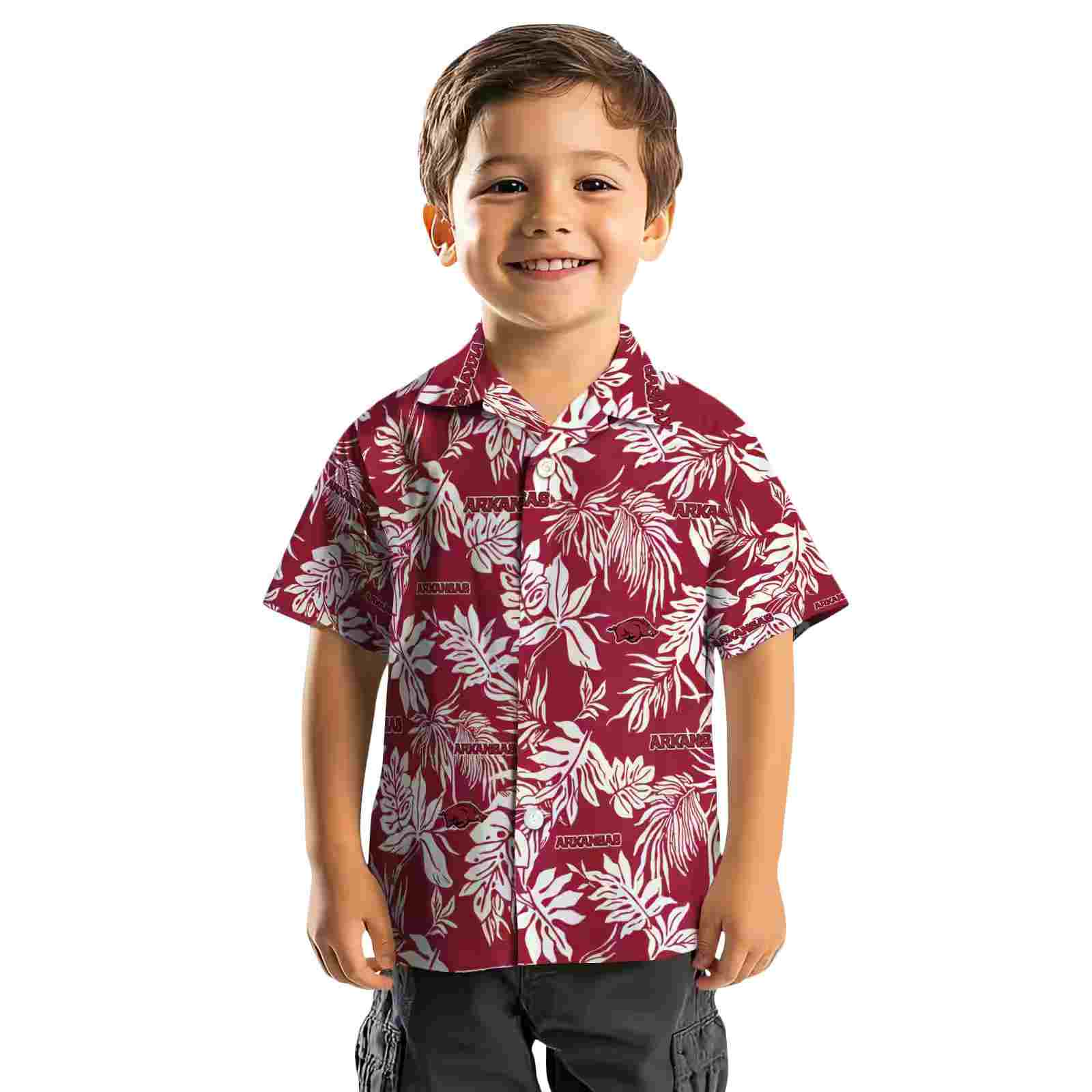 arkansas razorbacks tropical leaf red white hawaiian shirt top rated