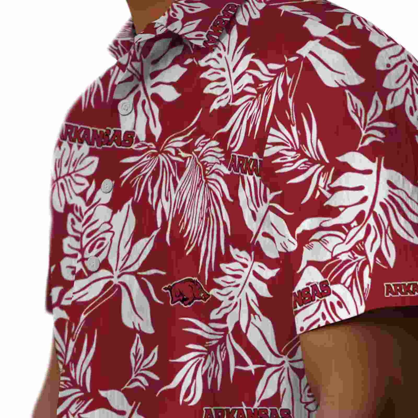 arkansas razorbacks tropical leaf red white hawaiian shirt trendy