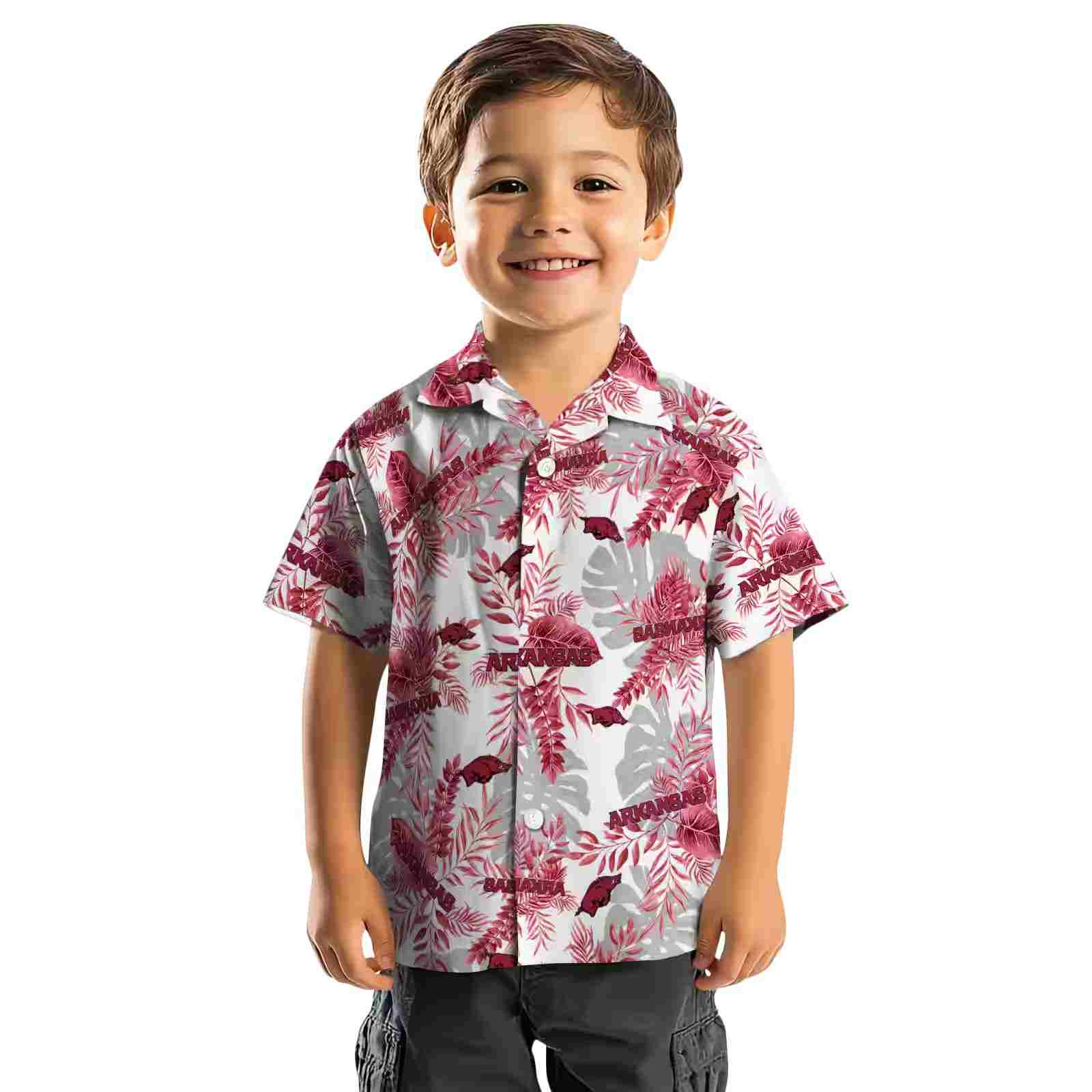 arkansas razorbacks tropical leaves red white hawaiian shirt top rated