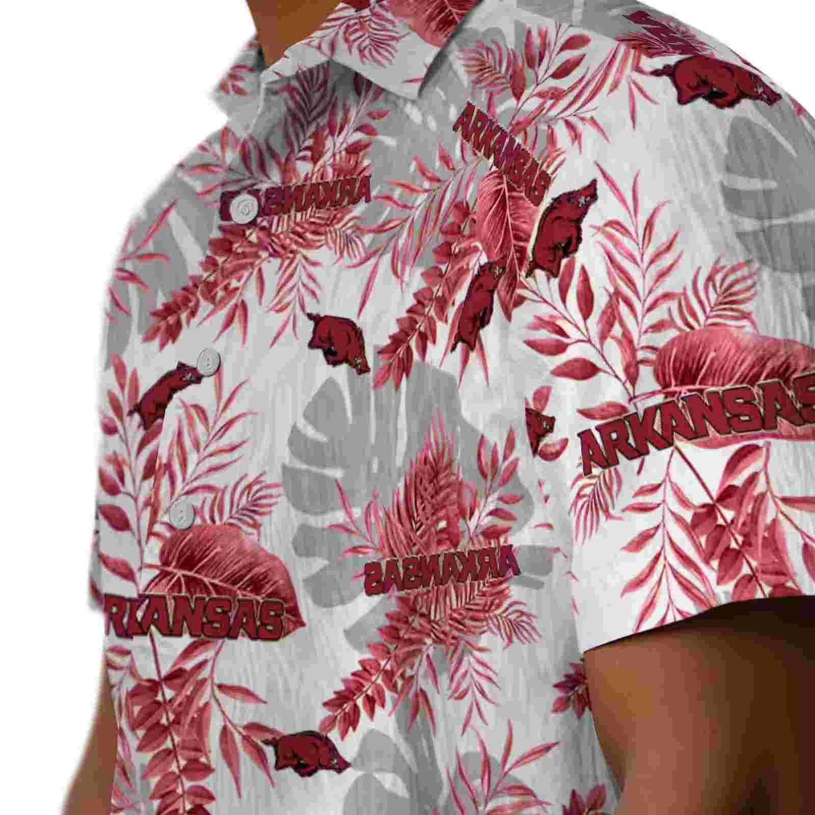 arkansas razorbacks tropical leaves red white hawaiian shirt trendy