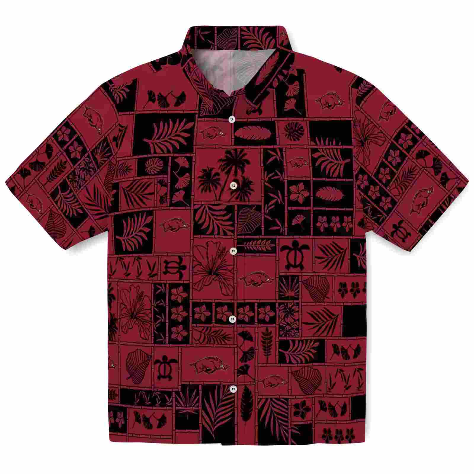 Arkansas Razorbacks Tropical Patchwork Red Black Hawaiian Shirt