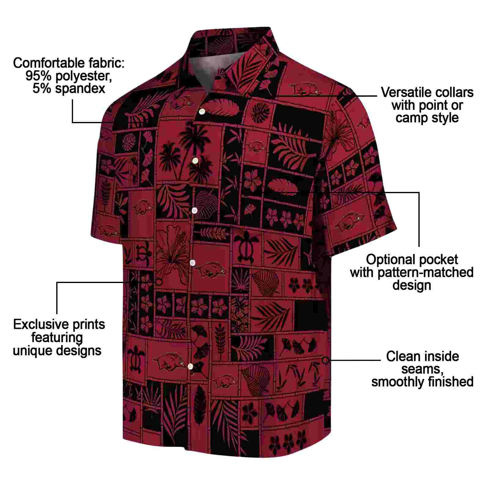 arkansas razorbacks tropical patchwork red black hawaiian shirt new arrival