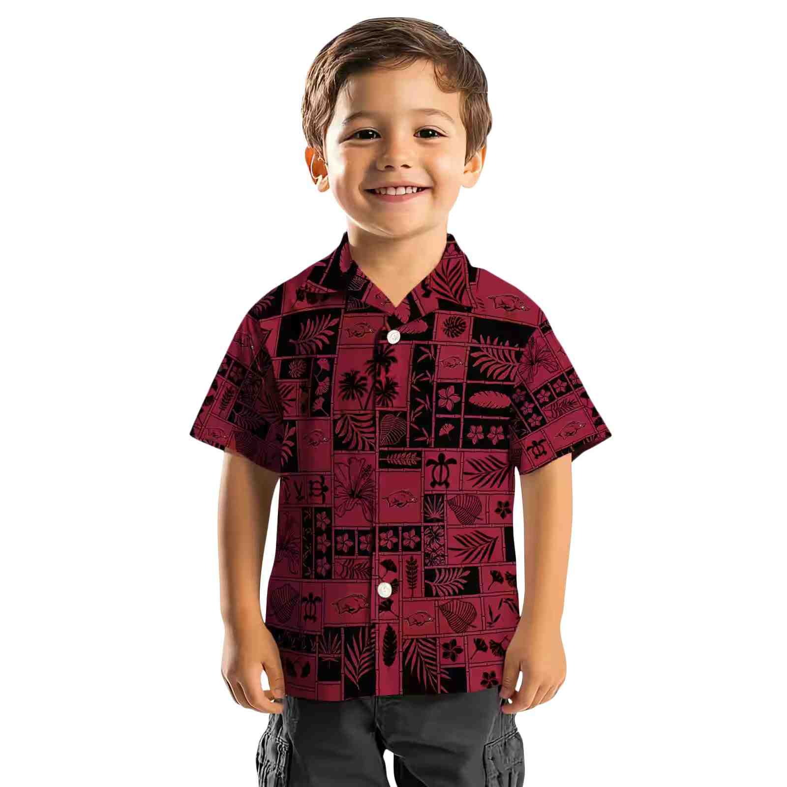 arkansas razorbacks tropical patchwork red black hawaiian shirt top rated