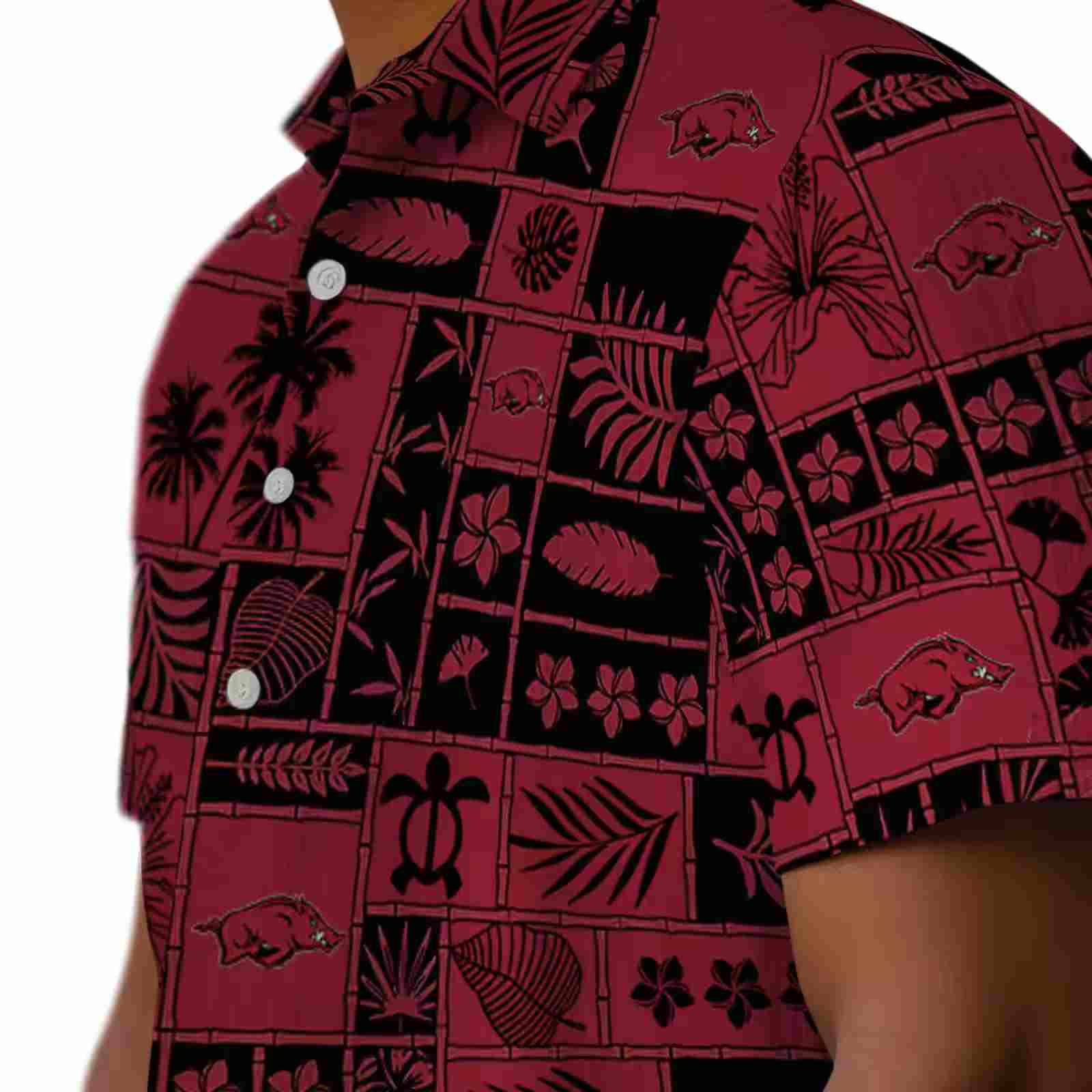 arkansas razorbacks tropical patchwork red black hawaiian shirt trendy