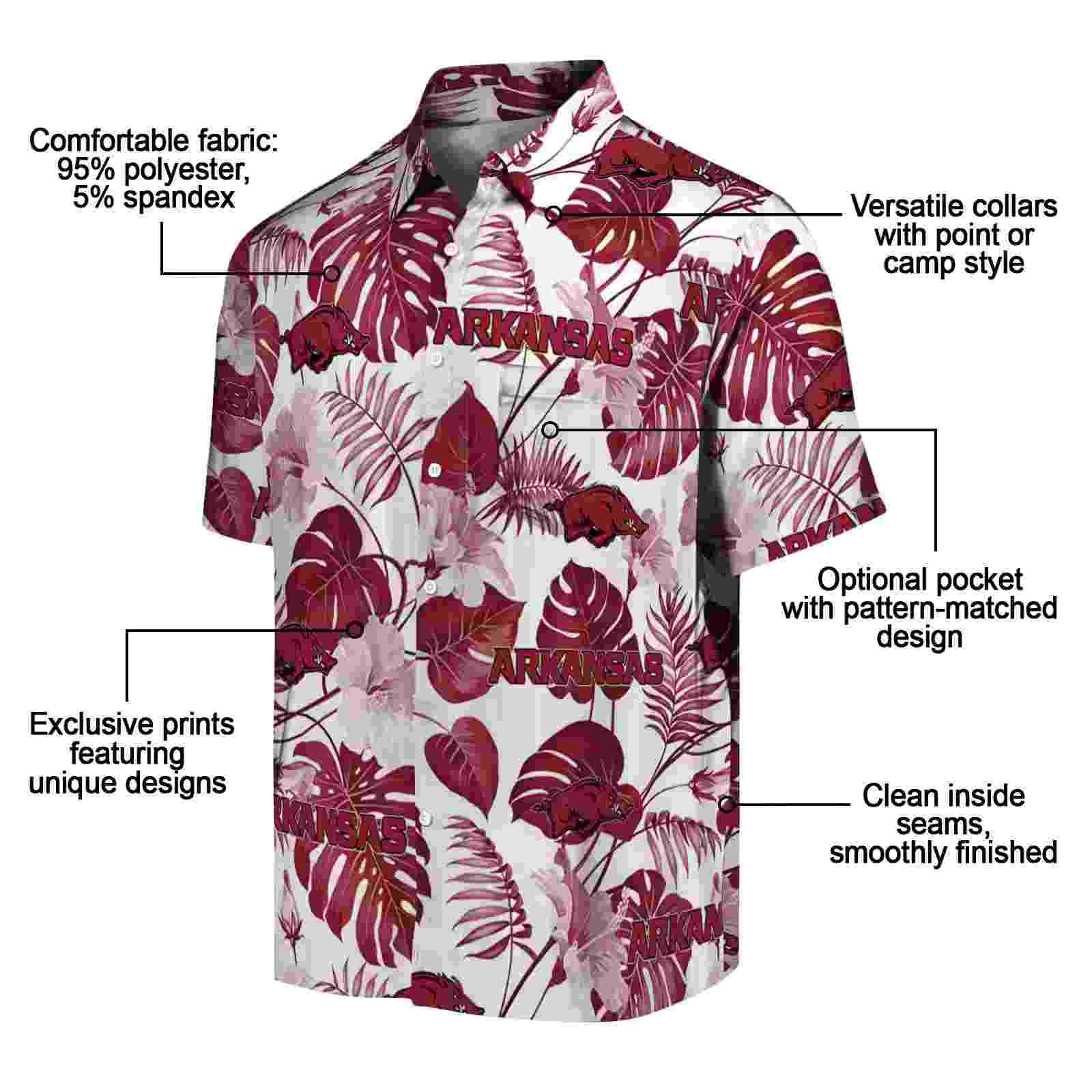 arkansas razorbacks tropical plants red white hawaiian shirt new arrival