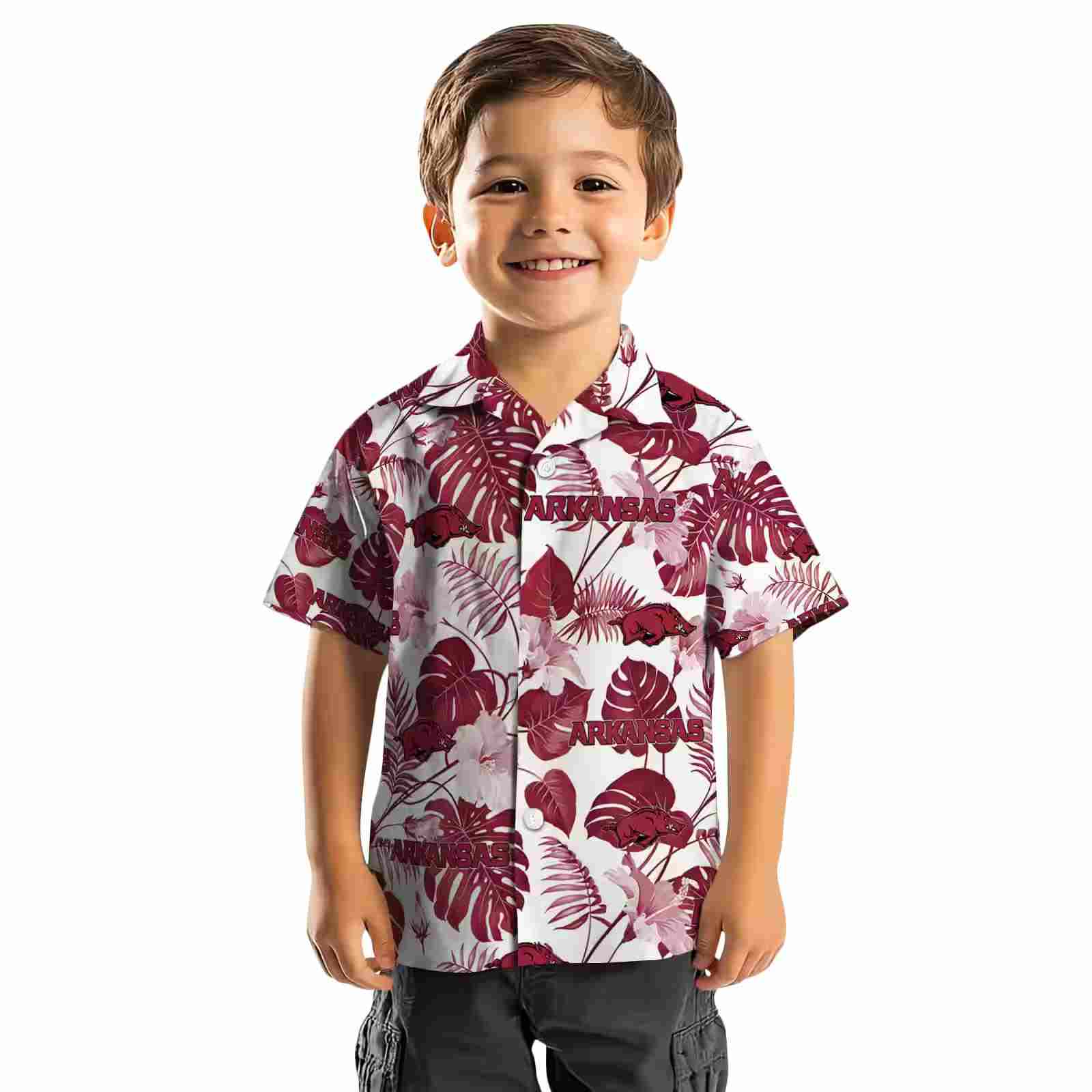 arkansas razorbacks tropical plants red white hawaiian shirt top rated