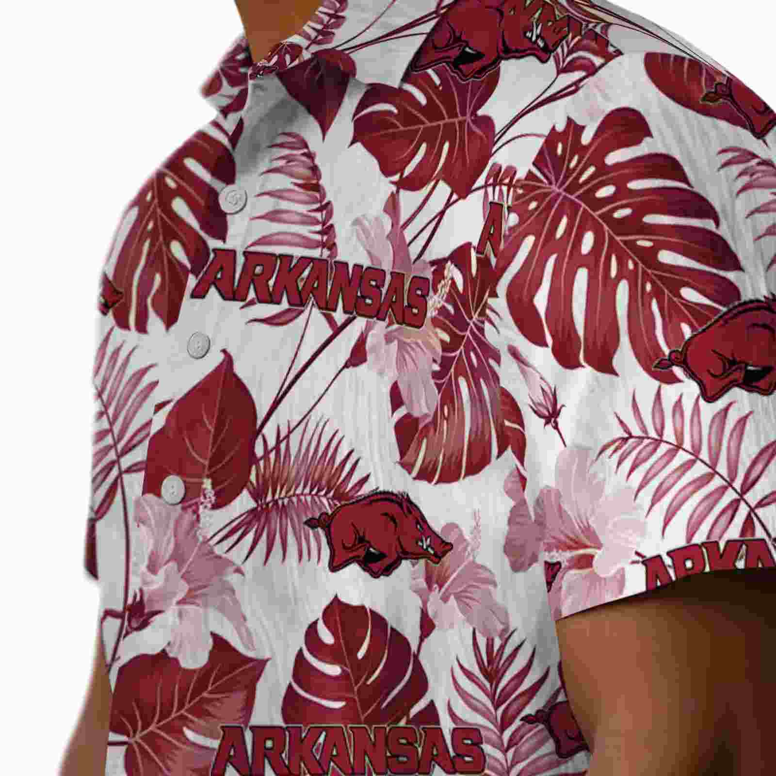 arkansas razorbacks tropical plants red white hawaiian shirt trendy