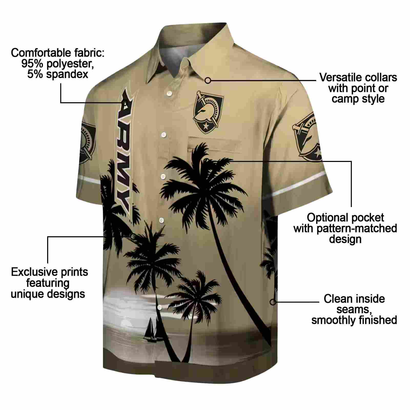 army black knights beach sunset gold black hawaiian shirt new arrival