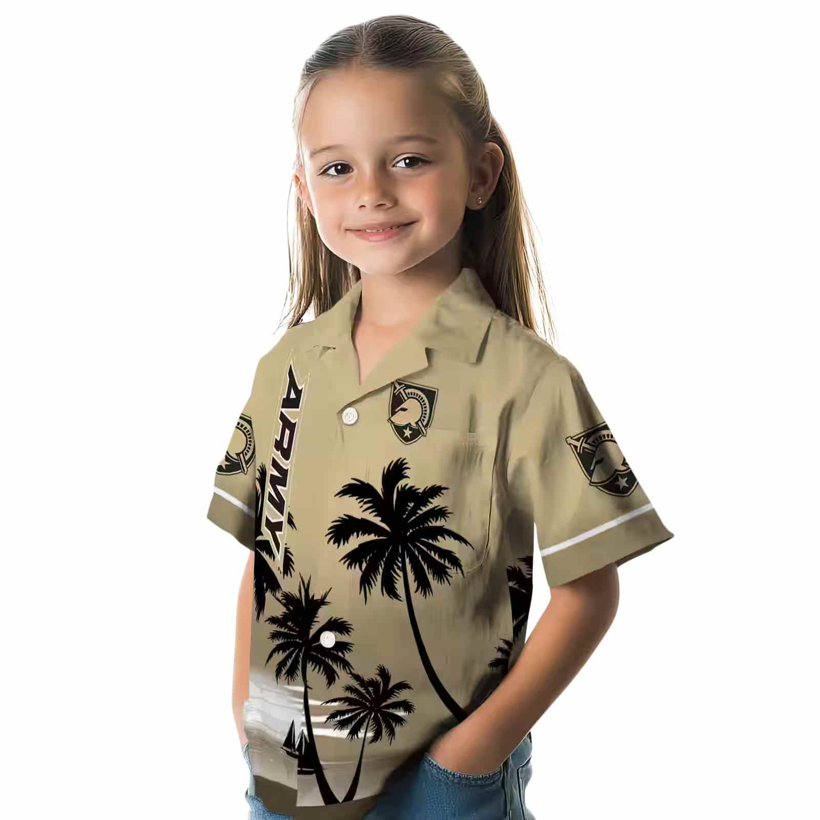 army black knights beach sunset gold black hawaiian shirt premium grade