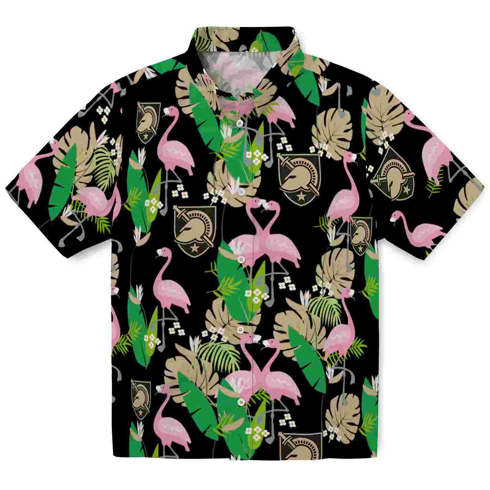 Army Black Knights Flamingo Foliage Gold Green Hawaiian Shirt