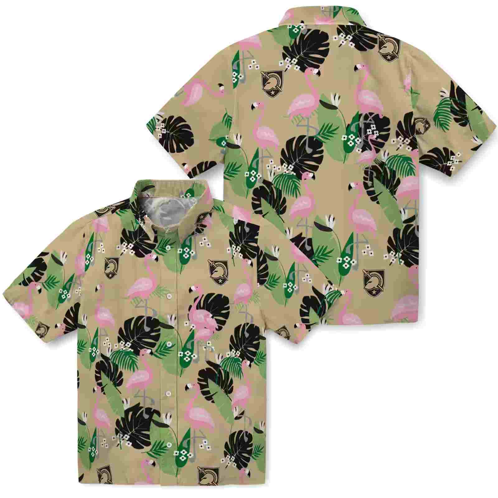 army black knights flamingo leaf motif gold hawaiian shirt high quality