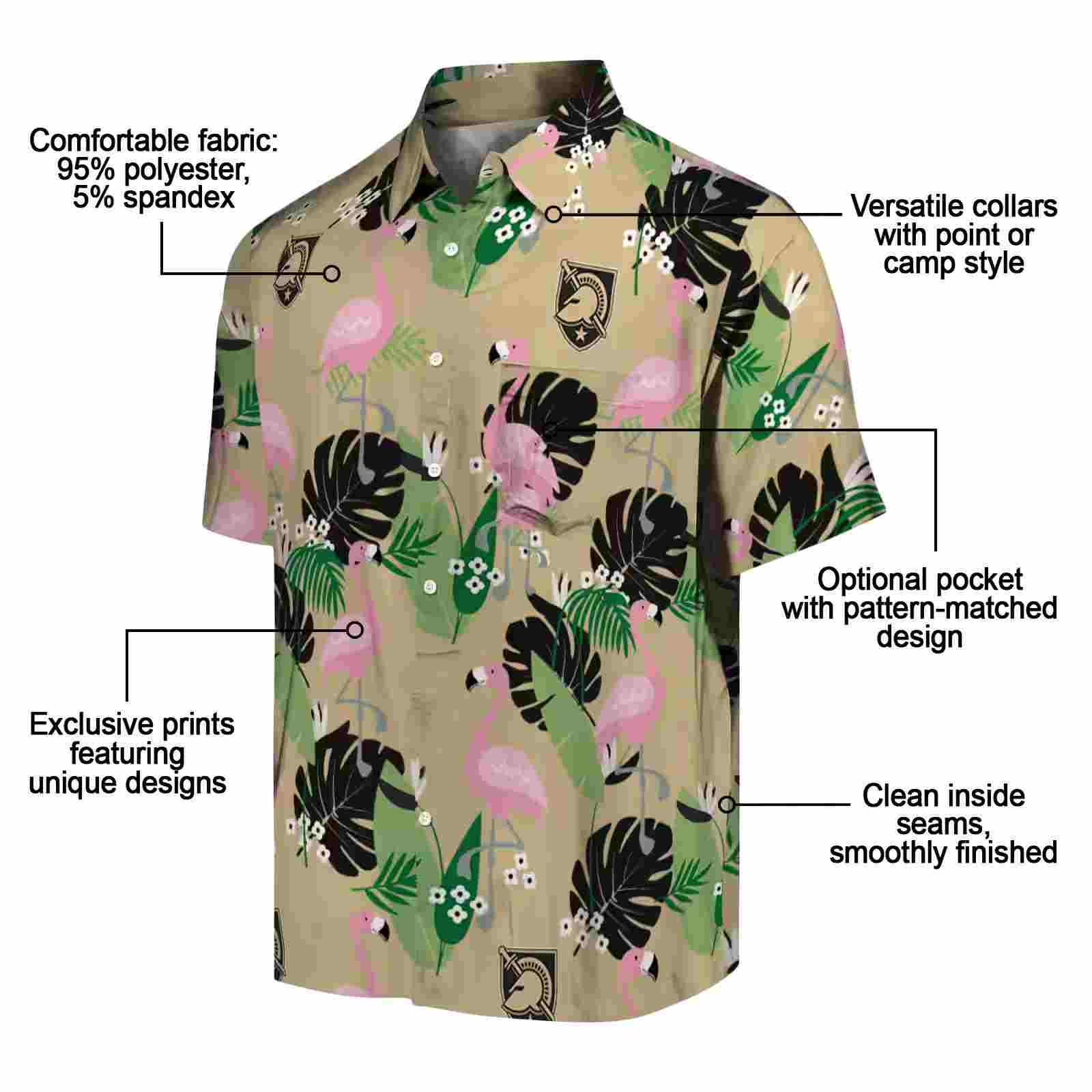 army black knights flamingo leaf motif gold hawaiian shirt new arrival