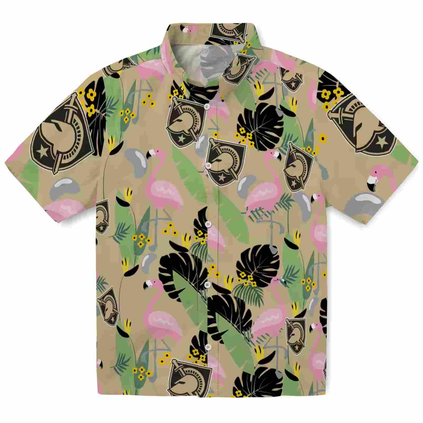 Army Black Knights Flamingo Leaves Gold Hawaiian Shirt