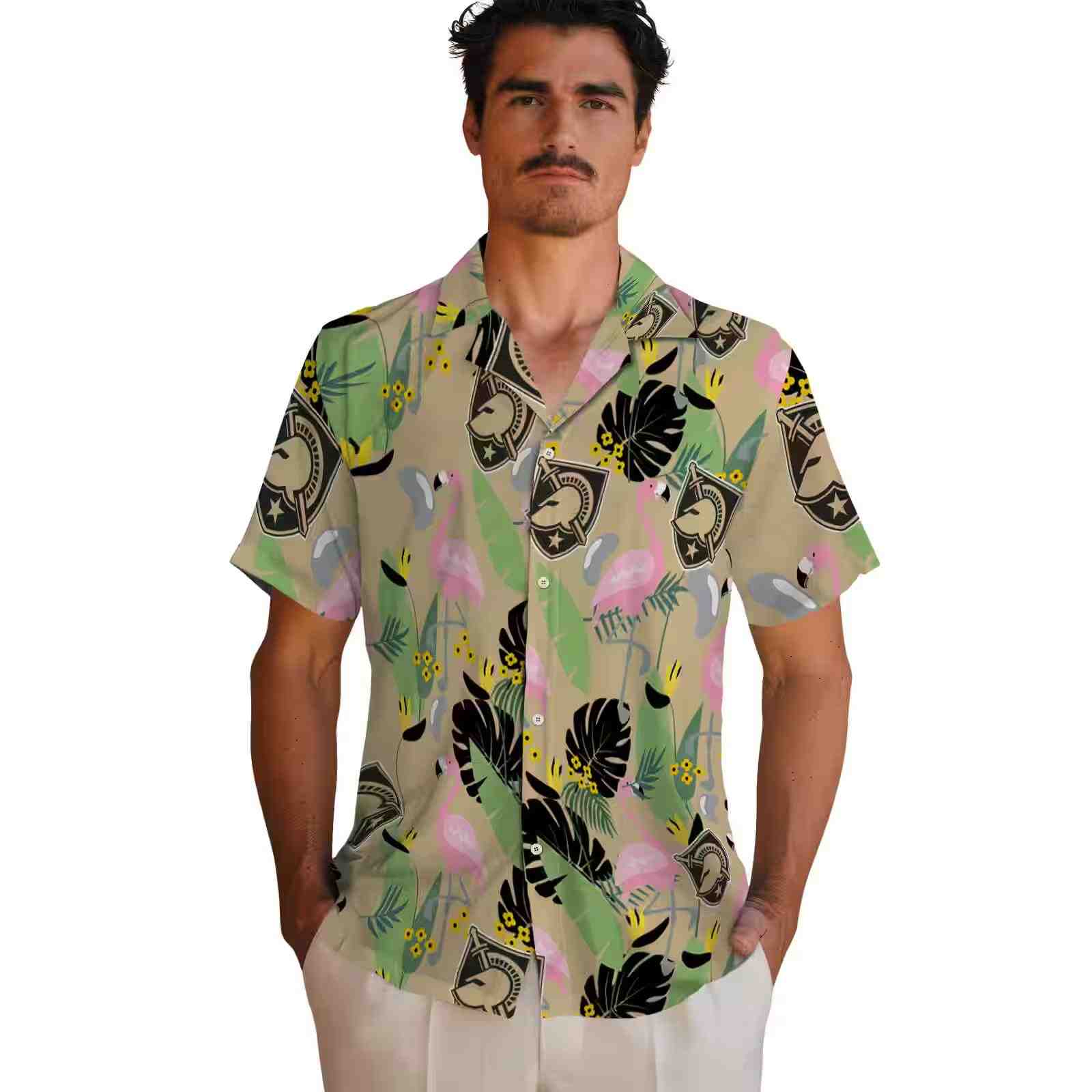 army black knights flamingo leaves gold hawaiian shirt fashion forward