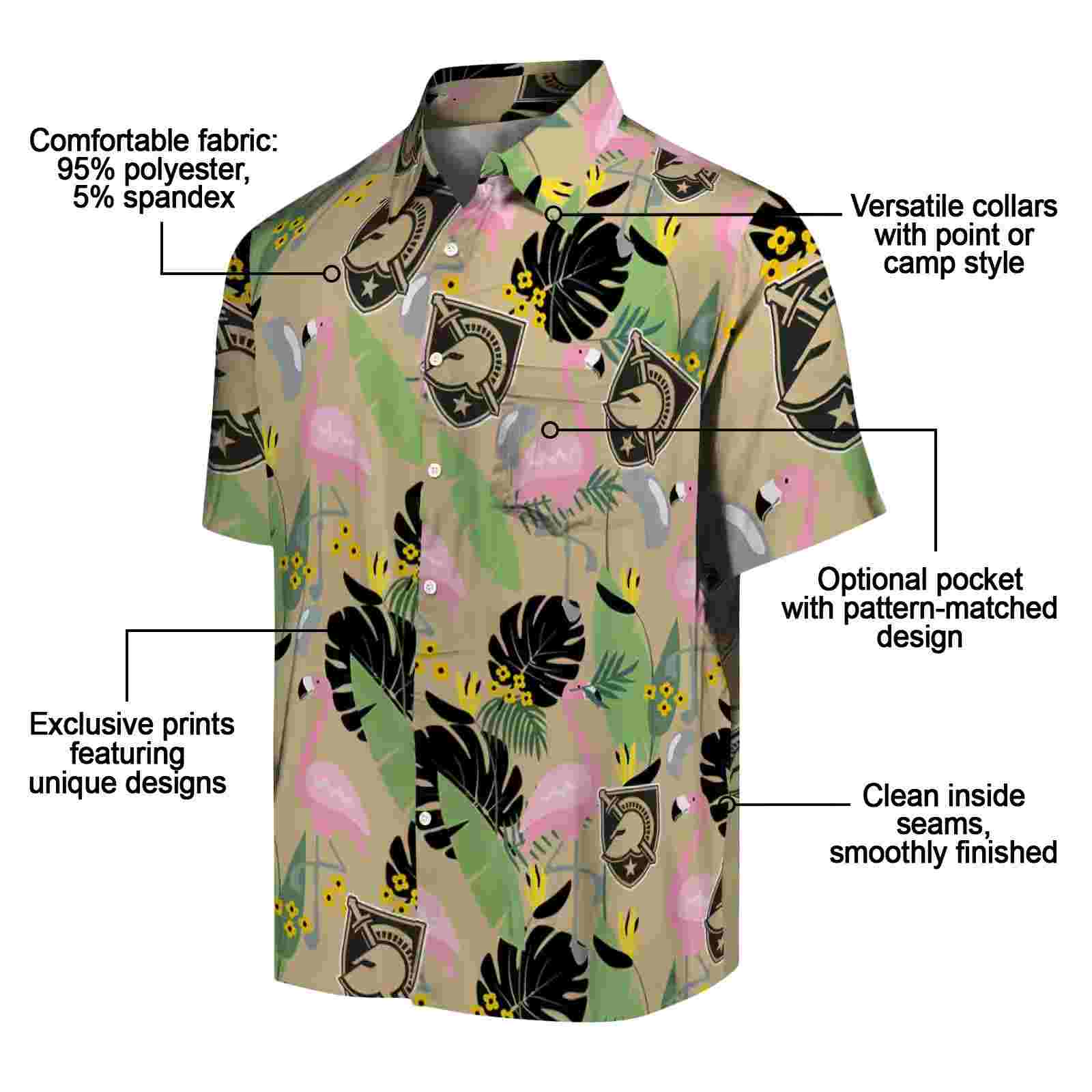 army black knights flamingo leaves gold hawaiian shirt new arrival